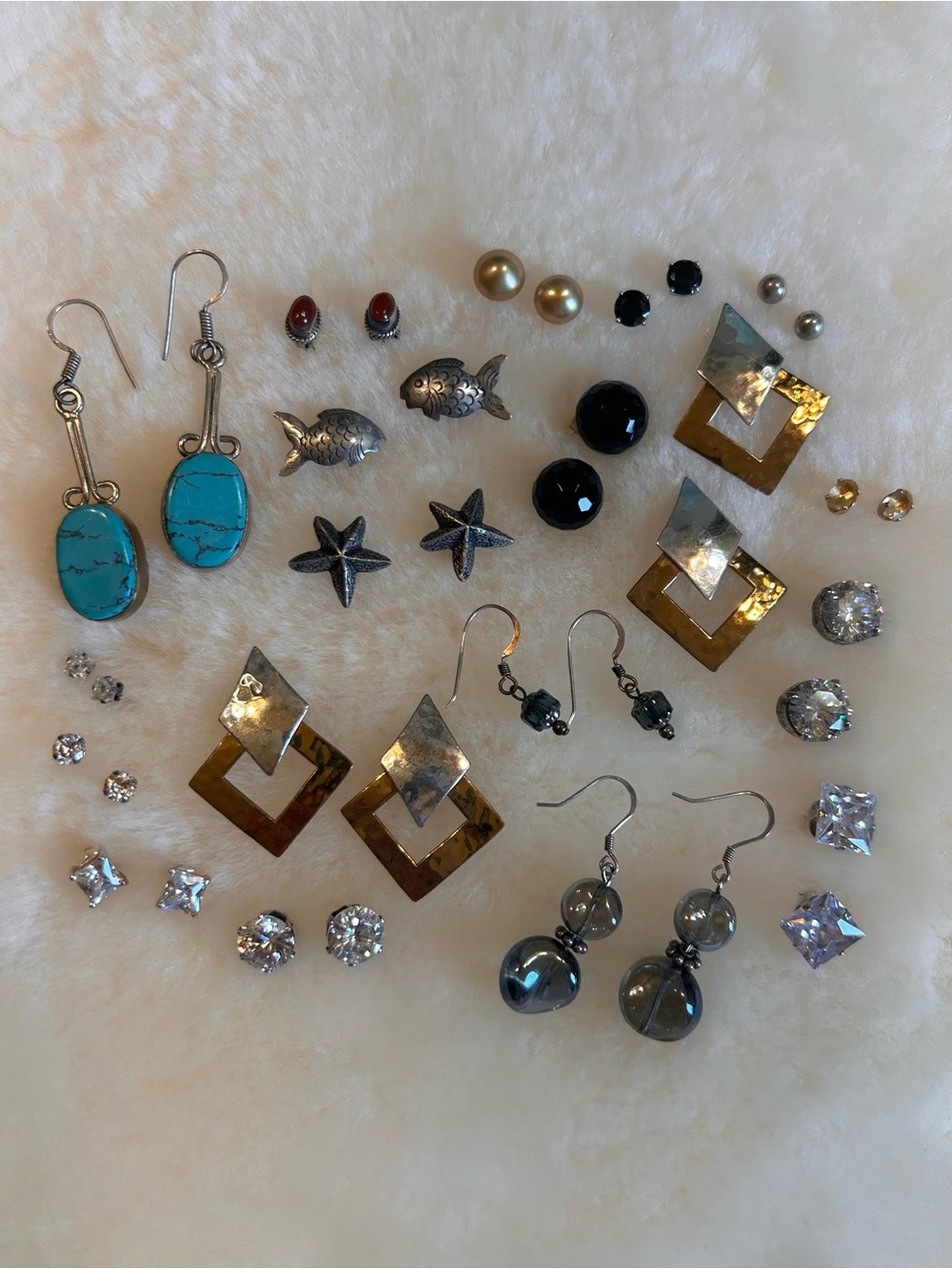 Huge lot sterling silver pierced earrings gems studs